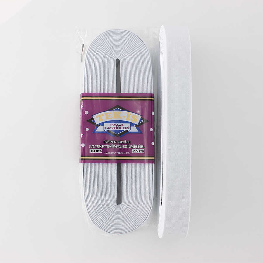 Tek-İş Lastik Paça 2,5 Cm Beyaz 10 Mt