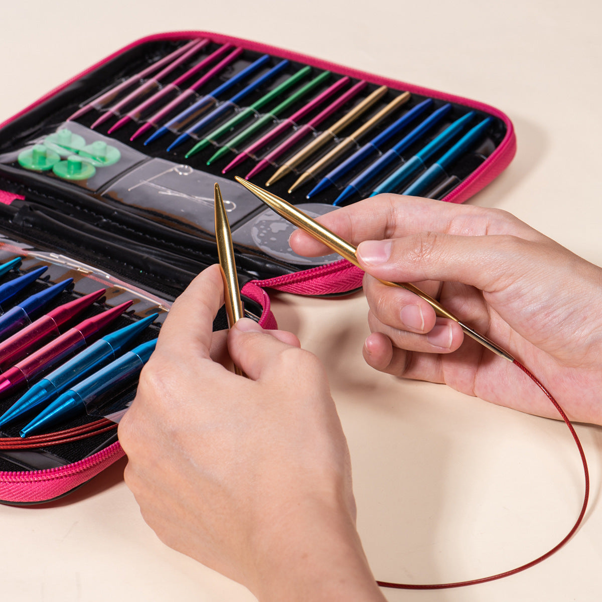 Fuşya Cüzdanlı Misinalı Şiş Seti