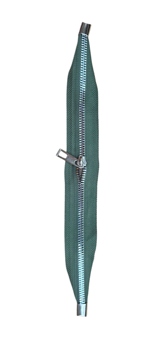 Çanta Fermuarı Dip Kapalı 30 cm Haki Gümüş Diş