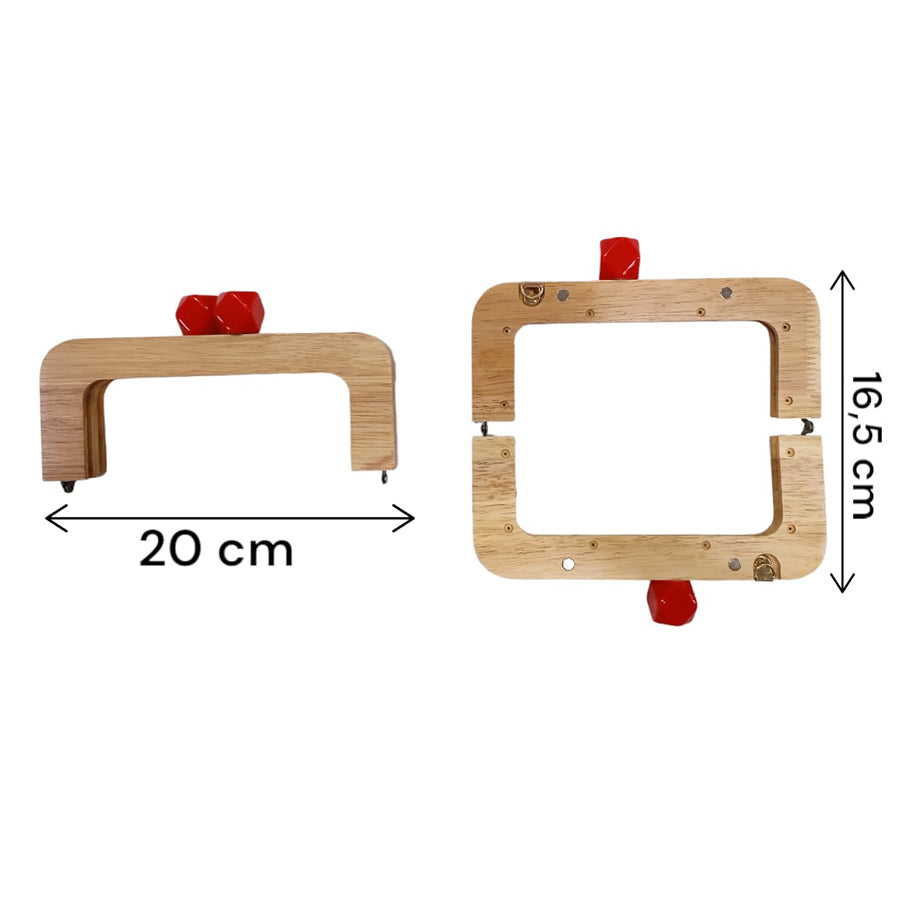 Ahşap Mıknatıslı Çanta Bursu Dikdörtgen Kırmızı