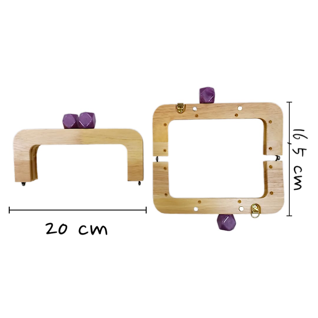 Ahşap Mıknatıslı Çanta Bursu Dikdörtgen Mürdüm