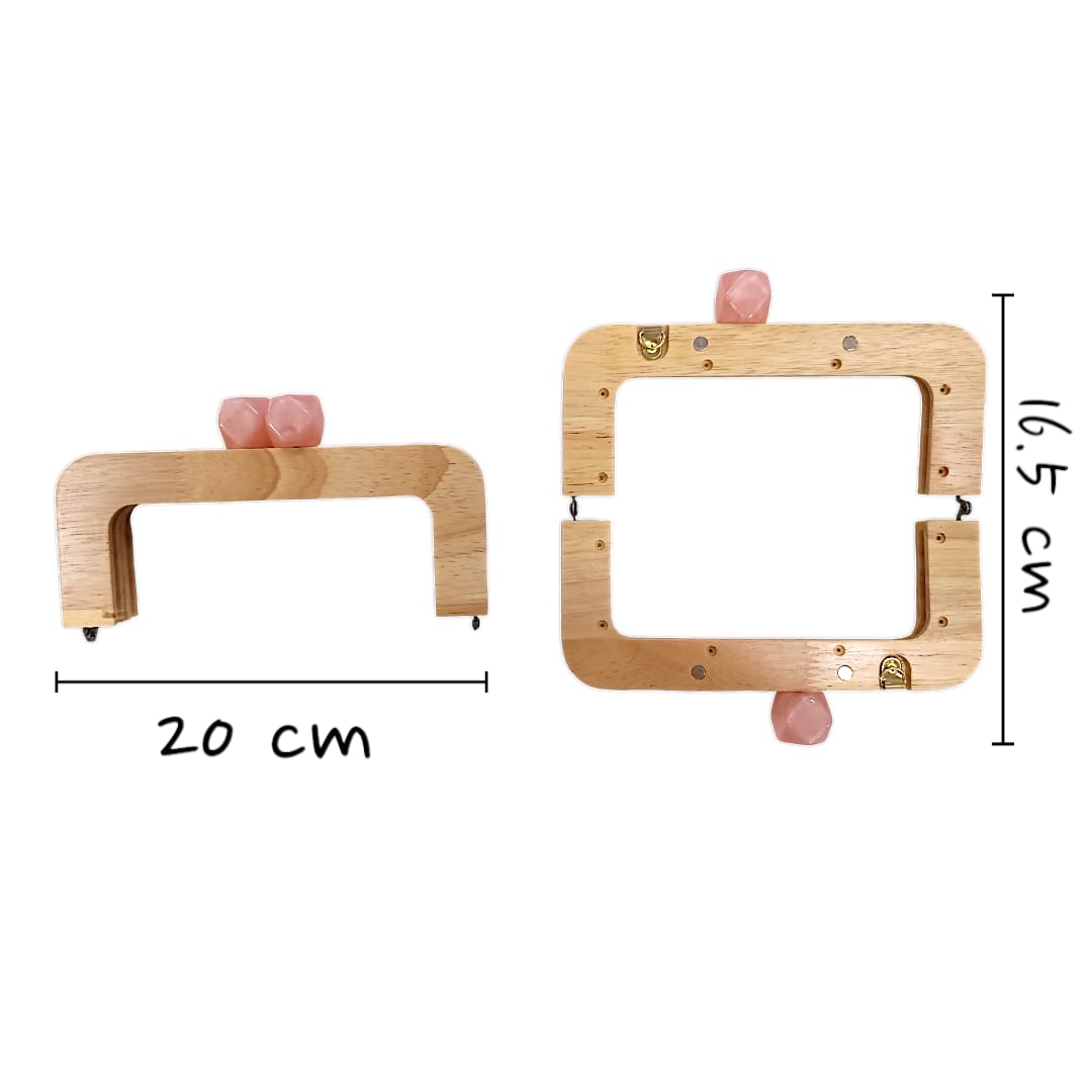Ahşap Mıknatıslı Çanta Bursu Dikdörtgen Pudra Pembe