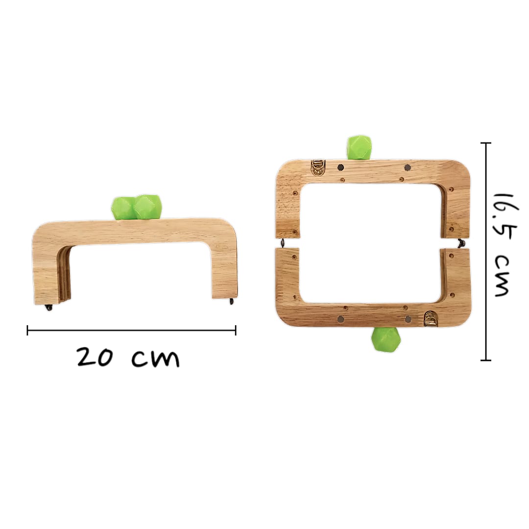 Ahşap Mıknatıslı Çanta Bursu Dikdörtgen Elma Yeşili