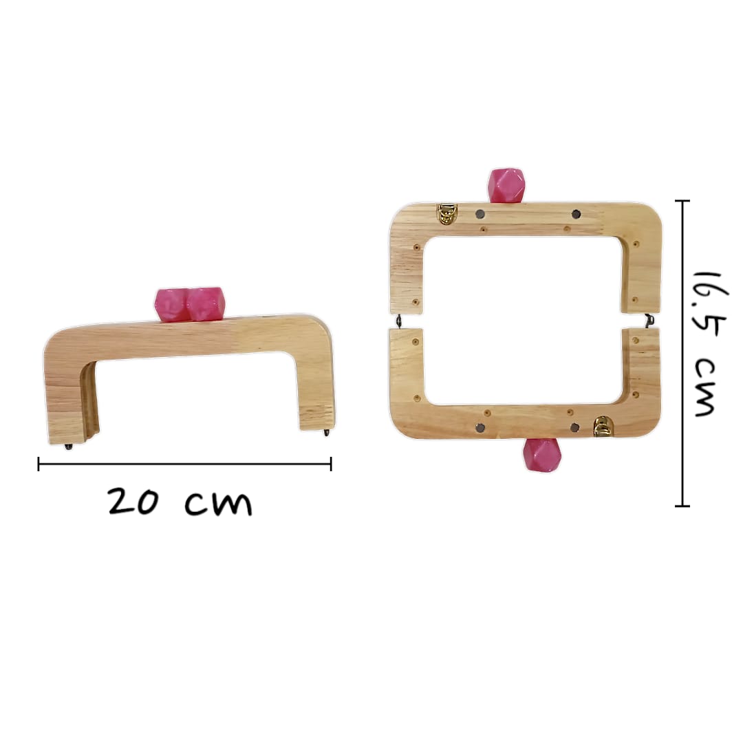 Ahşap Mıknatıslı Çanta Bursu Dikdörtgen Fuşya