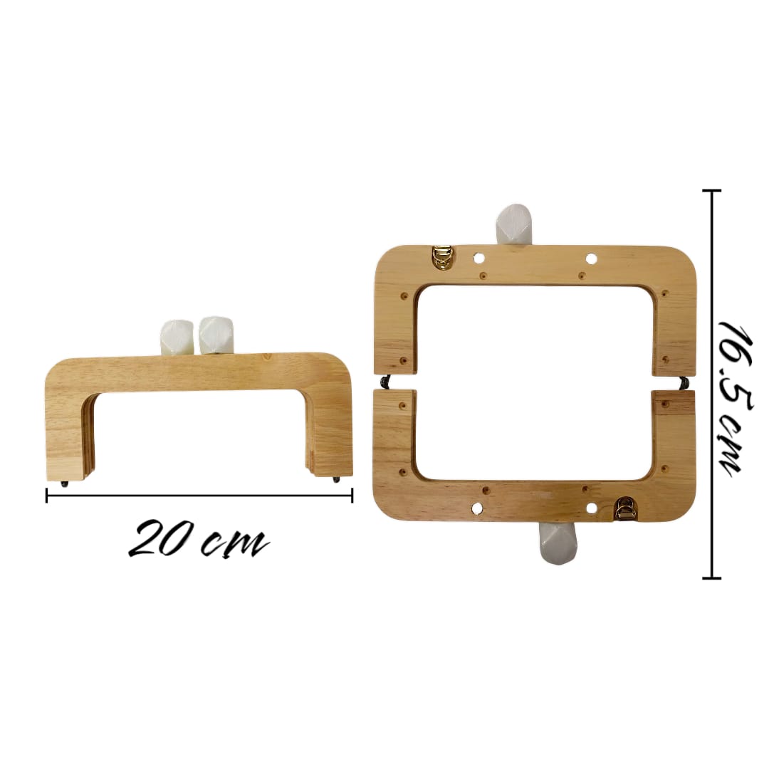 Ahşap Mıknatıslı Çanta Bursu Dikdörtgen Ebruli Beyaz