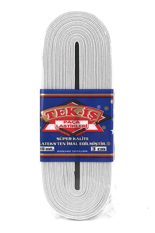 Tek-İş Lastik Paça 3 Cm Beyaz 10 Mt